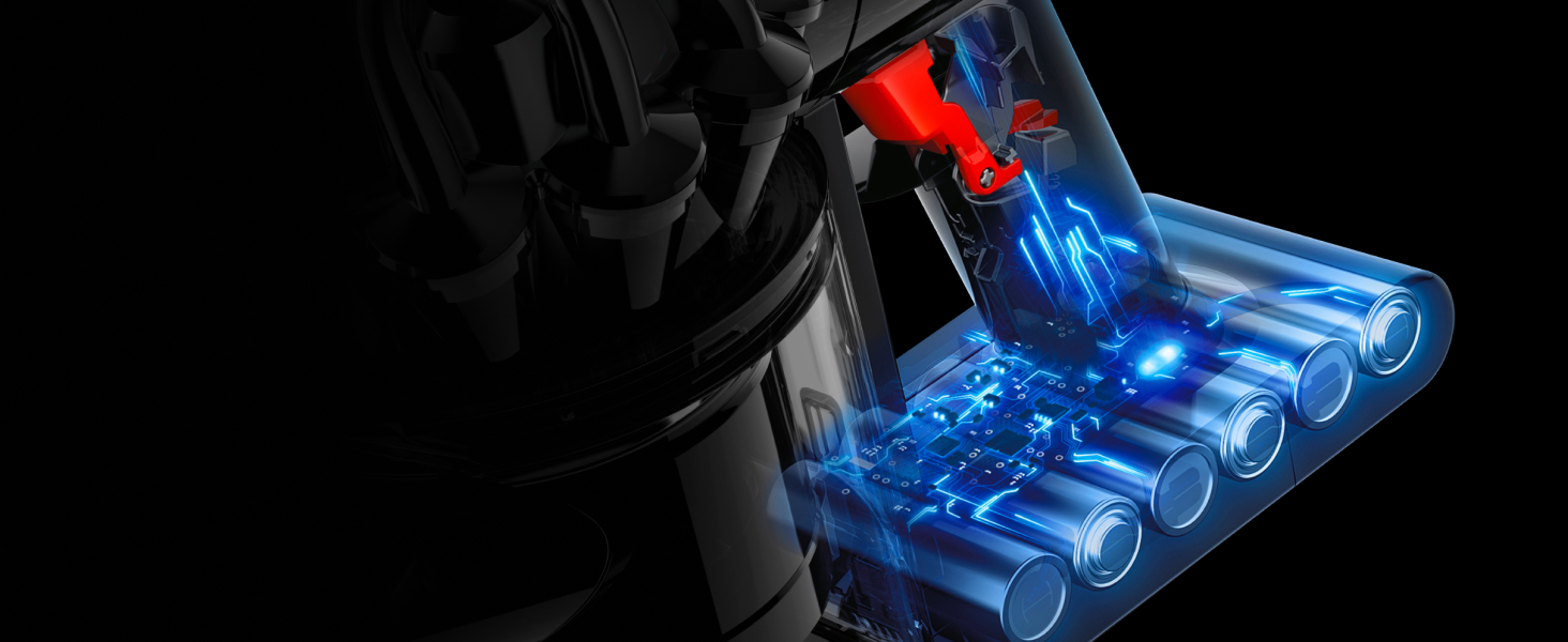Dyson Car+Boat handheld vacuum close-up cutaway of the battery.