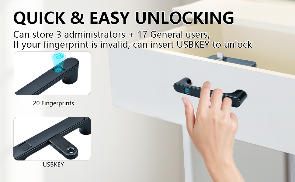 Drawer Fingerprint Locks for Gun Safety, Matte Black 5¹⁄₄" Aluminum