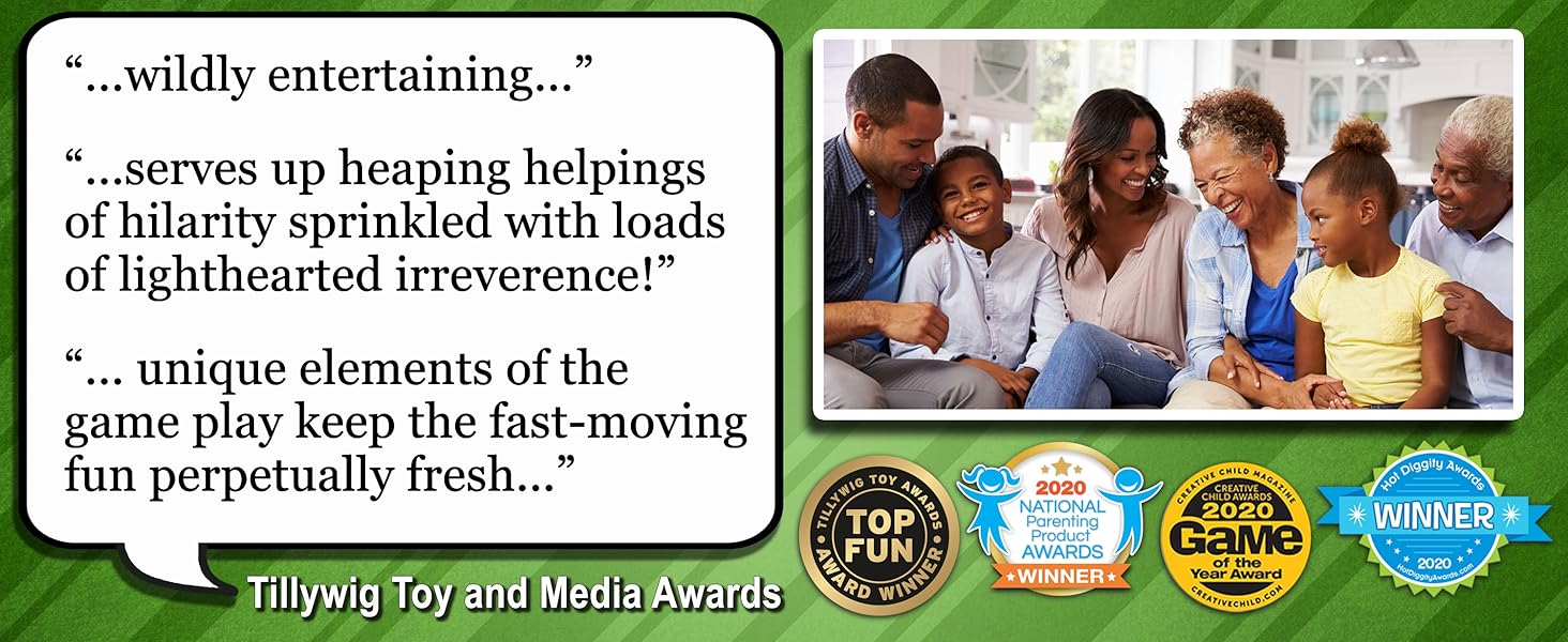 Multigenerational family with awards and favorable fun quote