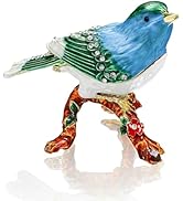 YU FENG Blue Bird on a Branch Trinket Box Small Hinged Trinket Boxes Bird Enamel Jewelry Trinket ...