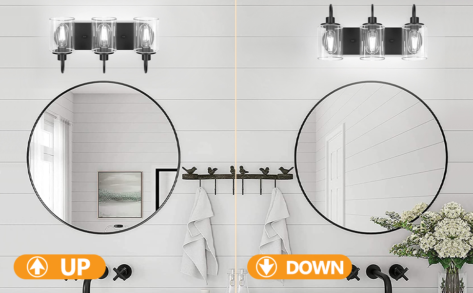 3 Light Black Vanity Light, Bathroom Lights Over Mirror with Clear Glass Shade