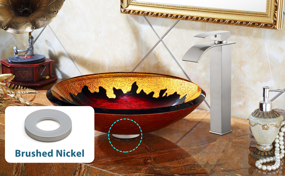 Bathroom Vessel Sink Mounting Ring Brushed Nickel Solid Brass Bathroom