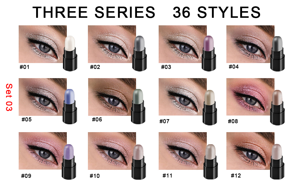 12 Colors Waterproof Shimmer Eyeshadow Sticks