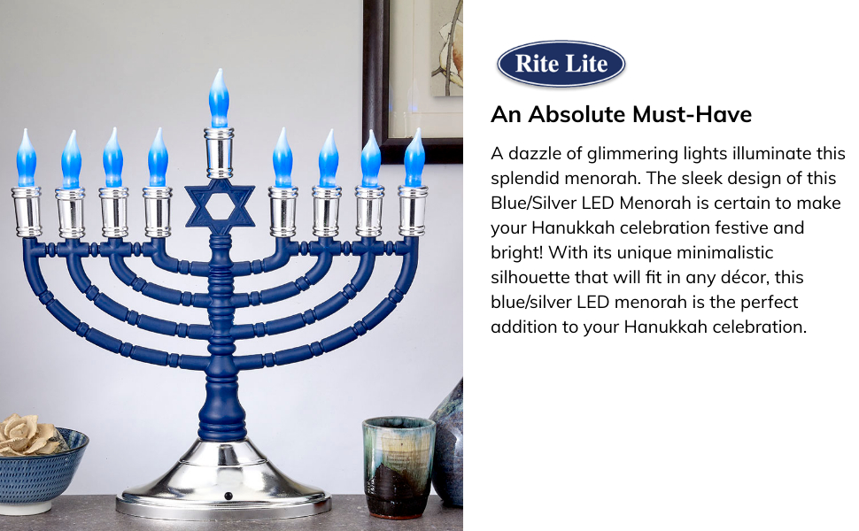 Traditional Large Blue LED Menorah Low Voltage Hanukkah