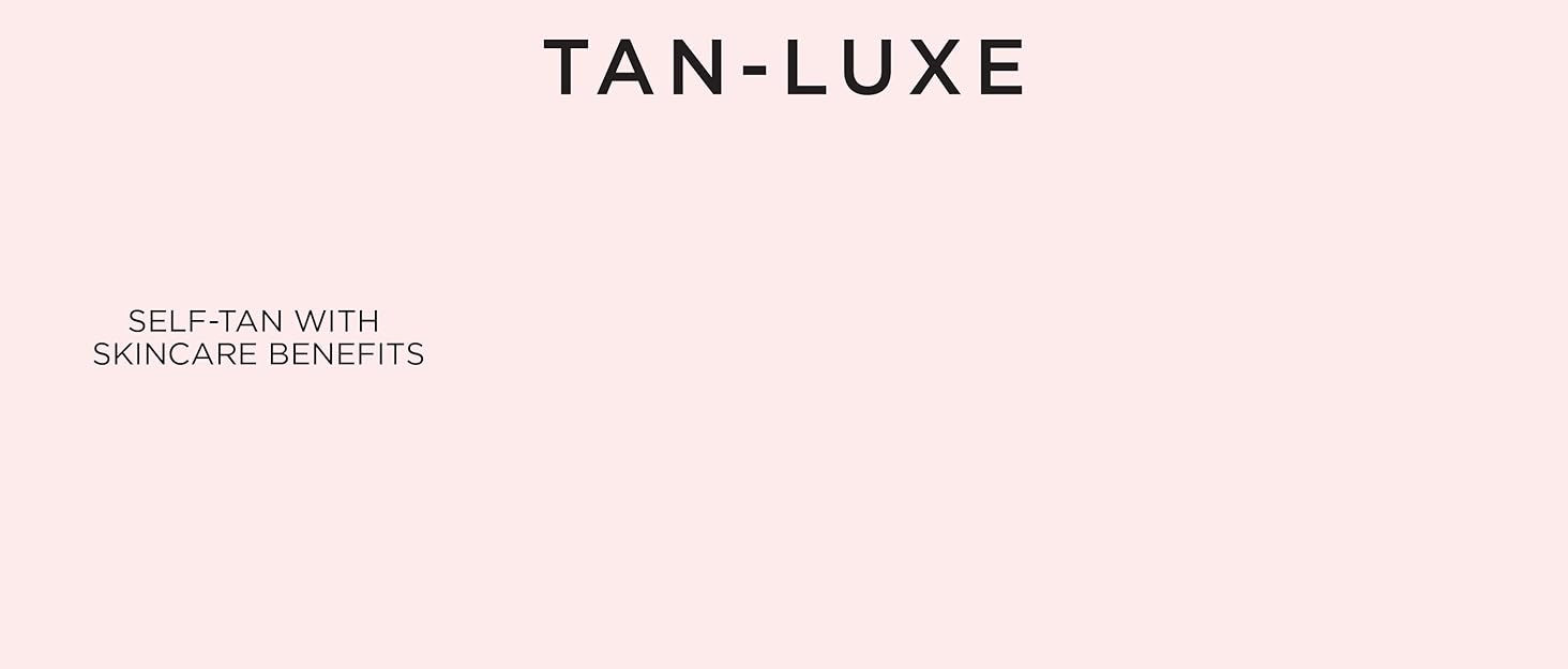 Text reads 'TAN-LUXE'. Premium beauty product advertisement with pink gradient background and minimalist typography design.