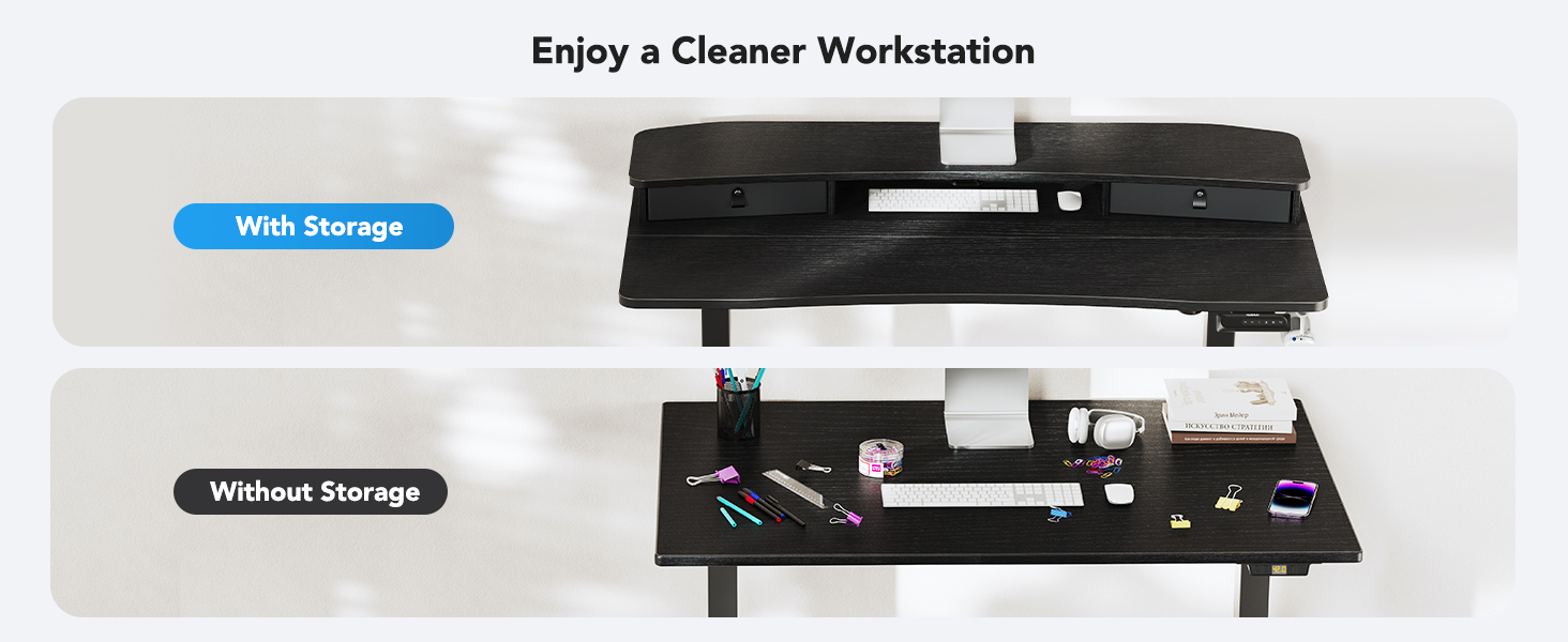 adjustable desk with drawers