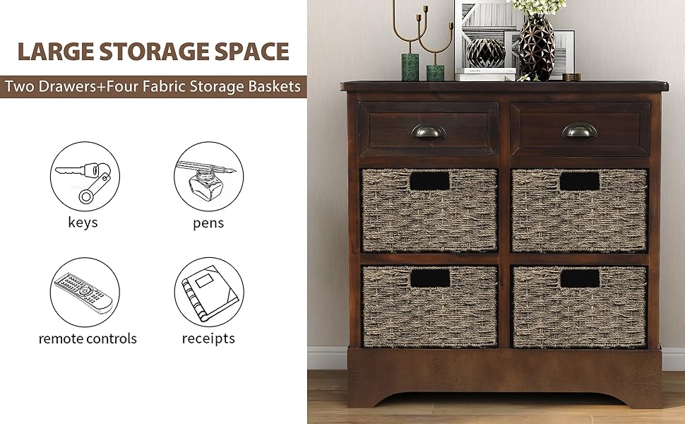 Knocbel Rustic 2Drawer Storage with 4 Rattan