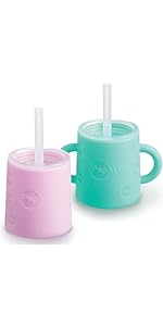 PopYum Silicone Training Cup with Lid and Straw