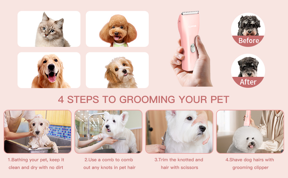 Professional Dog Clippers for Thick Hair, Cordless Cat Clippers for