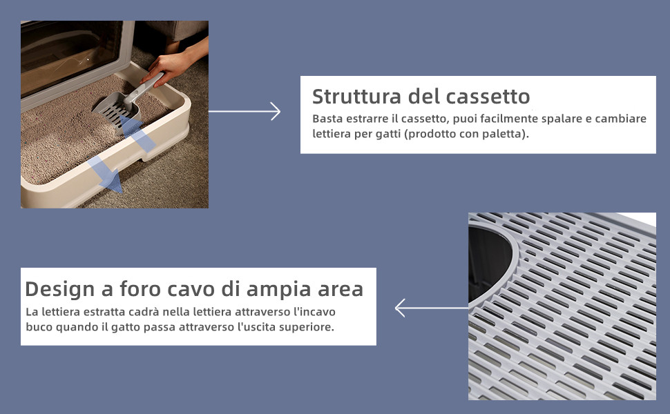 Lettiera Toilette Per Gatto Chiusa Grande Contenitori Con Cassetto 50x38x37cm 17 BingoPaw Lettiera gatto chiusa cassetta: toilette per gatti grande contenitori per lettiere