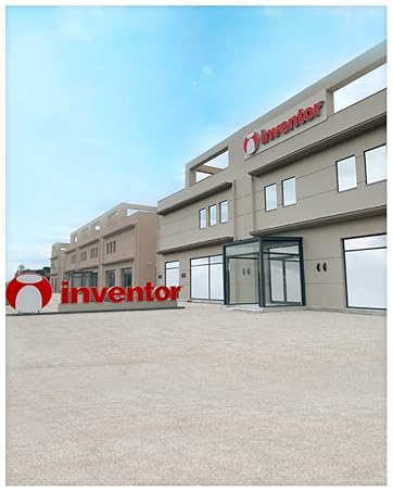 A smiling customer service representative wearing a headset, with icons for phone, email, and location services, representing Inventor's customer support.