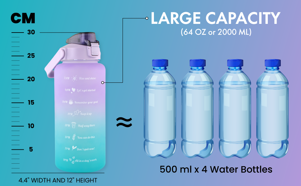 Mint Berry 64 OZ/Half Gallon Water Bottle Jug, Motivational