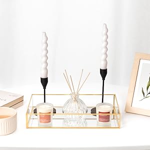 Plateau Decoratif Doré Rectangulaire avec Bord Doré