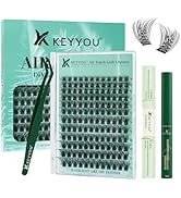 KEYYOU Lash Extension Kit 144pcs Air Touch Lash Clusters with Bond and Seal Lash Applicator Remov...