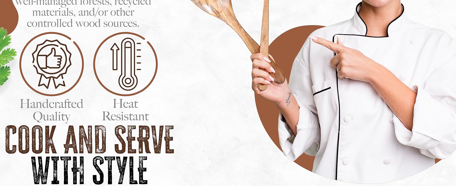 Wooden Spoons for Cooking - Smooth Finish Wooden Utensils for Cooking Soft Comfort-Grip Wood Spoons