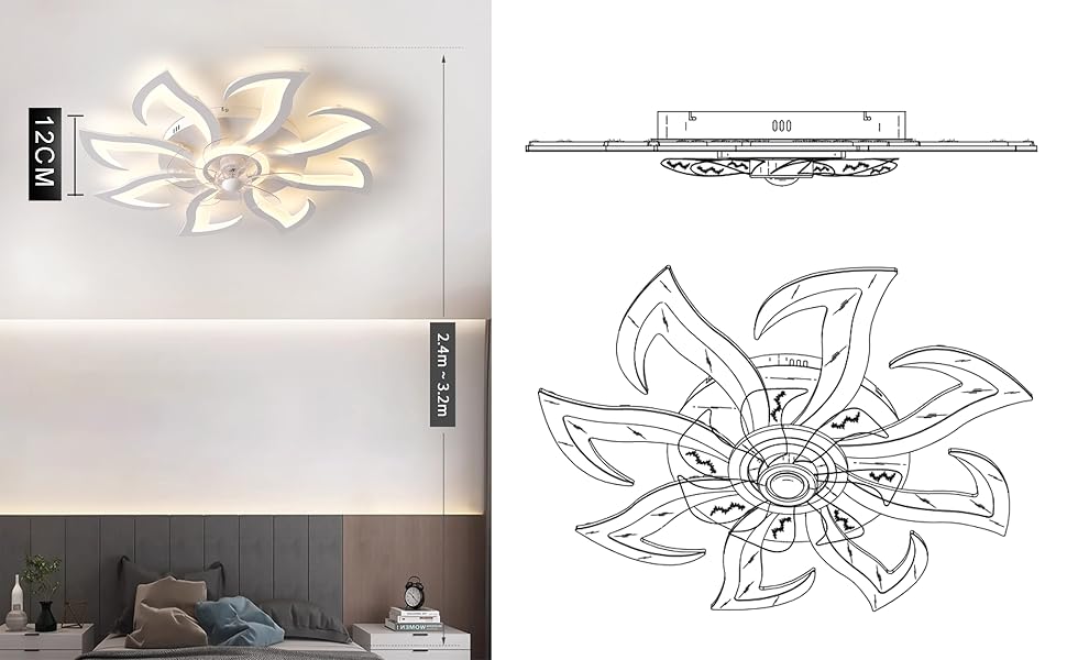 Ultra thin ceiling fan with petal design ceiling light
