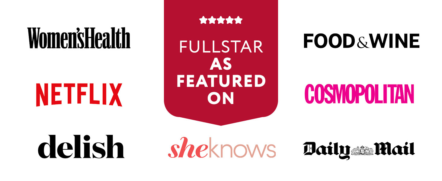 Logos of brands that featured Fullstar, including Netflix, TikTok, Cosmopolitan
