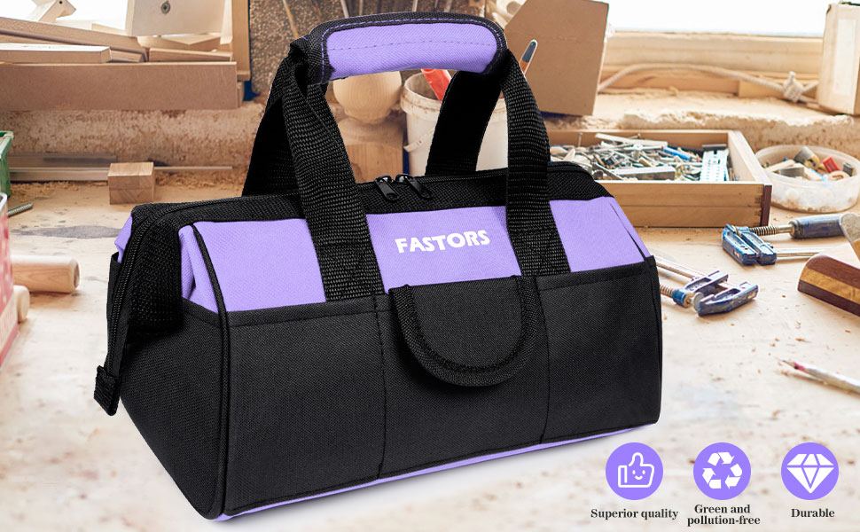 FASTORS Purple Tool Bag for Women With 13Inch Wide Mouth,Tool Bag With