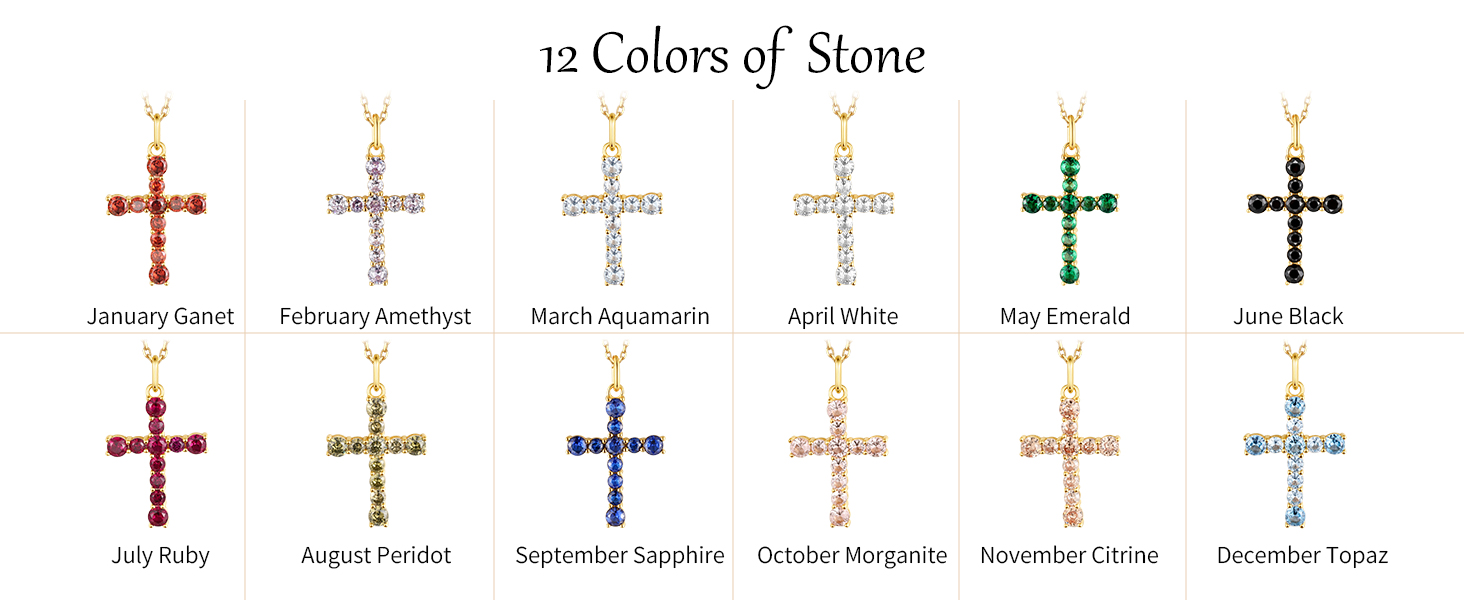 Birthstone Cross Necklace for Her