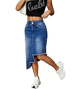 ZMTUO Women's Denim Midi Skirt High Waisted Irregular Designed Denim Skirt