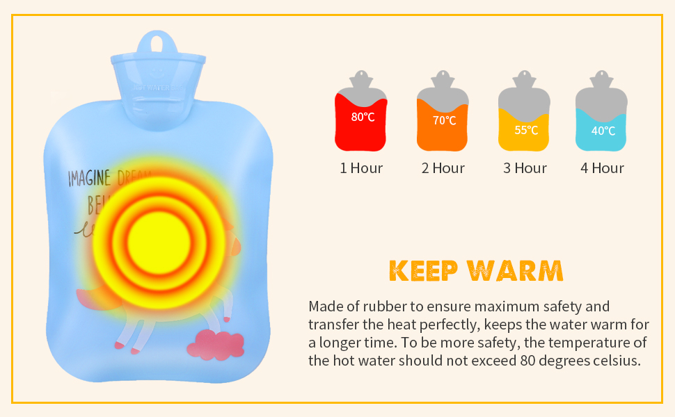 KUYOU Hot Water Bottle Warm Water Bag Rubber Hot Water Pouch with Soft