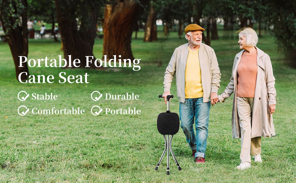 Folding Cane with Seat,Adjustable Walking Stick for Seniors
