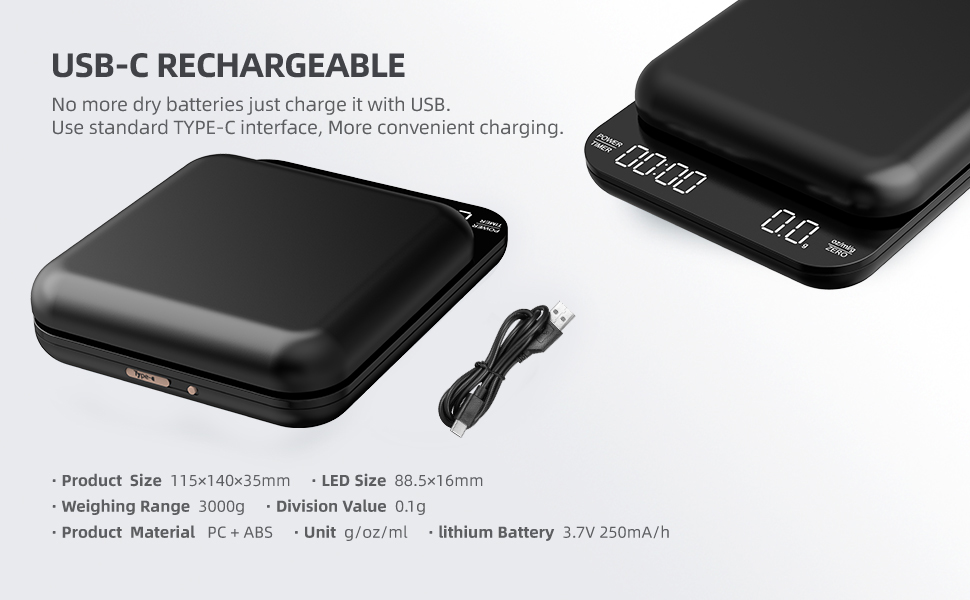 BQtech Mini Digital Coffee Scales with Timer 3kg/0.1g, High Precision