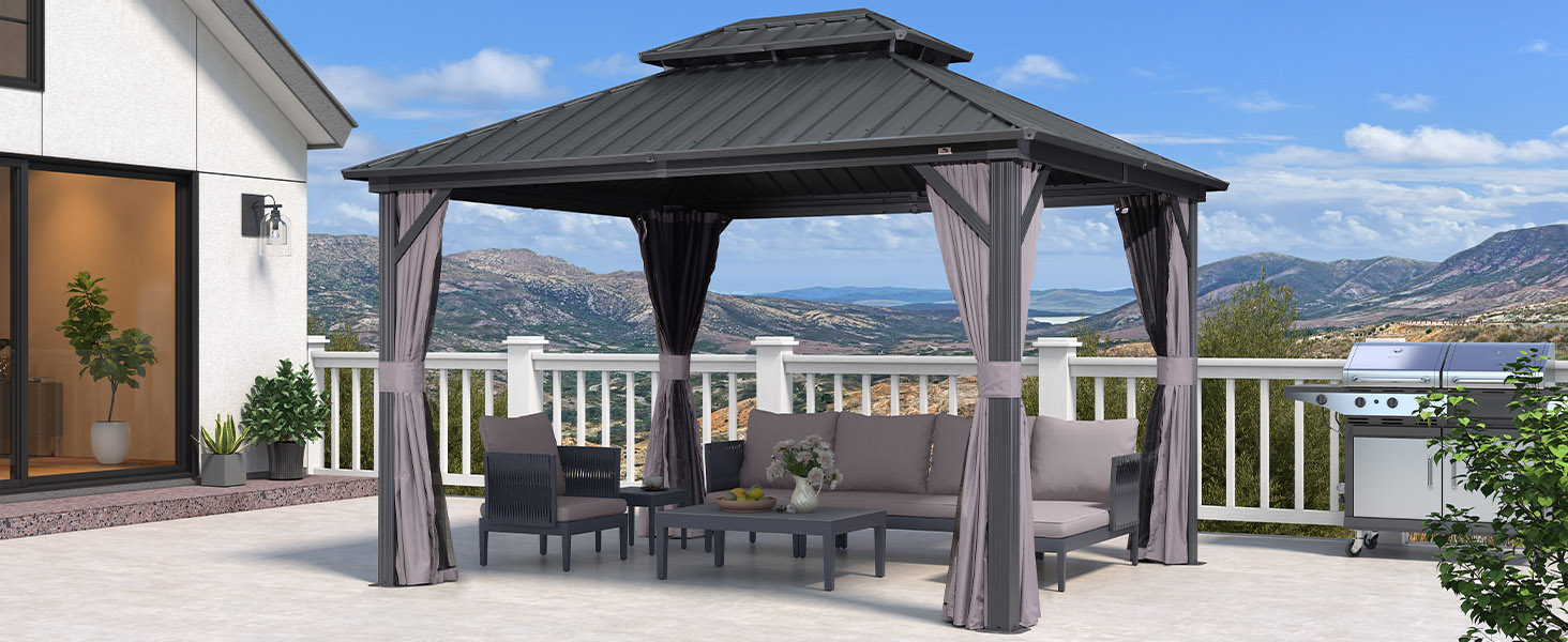 Gazebo Outdoor Gazebo with Dual-Layer Galvanized Steel