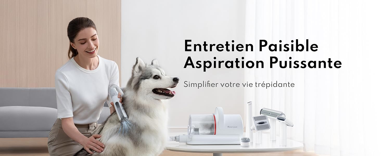 Homerunpet Aspirateur Poil de Chien, Ultrasilencieux & Super Aspirant Kit de Toilettage pour
