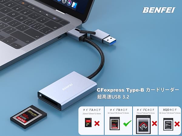 Amazon.co.jp: BENFEI CFexpress カードリーダー 10Gbps、USB-C