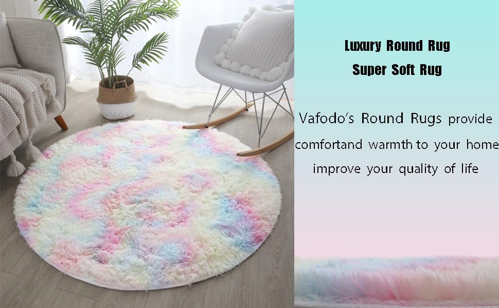 4x4 Rainbow Fluffy Round Rug for Living Room Luxurious