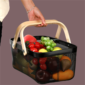 ZEAYEA Mesh Storage Basket with Wood Handle,