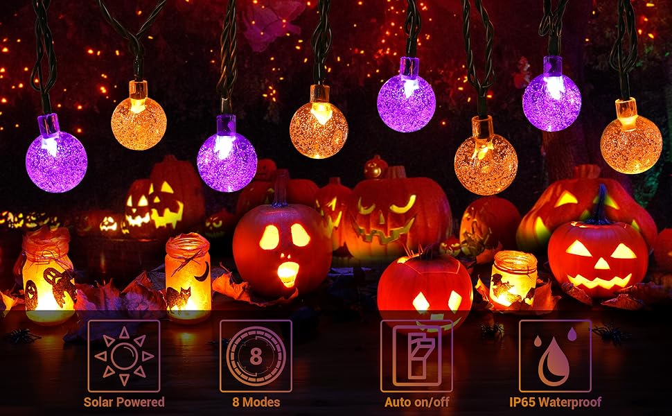 Lomotech Orange Purple Solar Halloween Lights, 72FT 100 LED Halloween