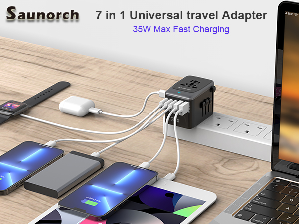 Amazon.com: SAUNORCH Universal Travel Adapter, PD 35W 7 in 1