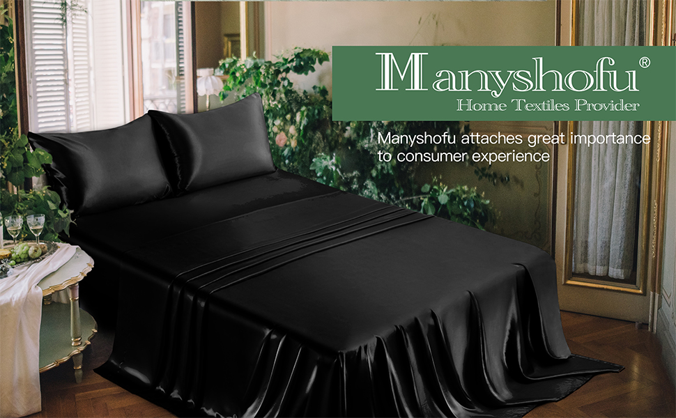 Manyshofu Satin Queen Sheets Set 4 Piece Soft Silky Satin