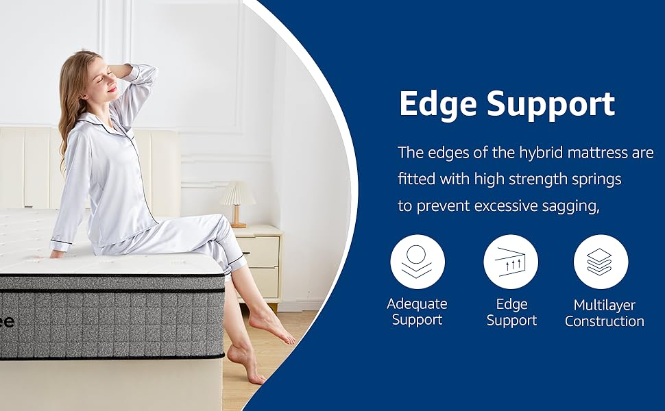 The edges of the hybrid mattress arefitted with high strength springsto prevent excessive sagging