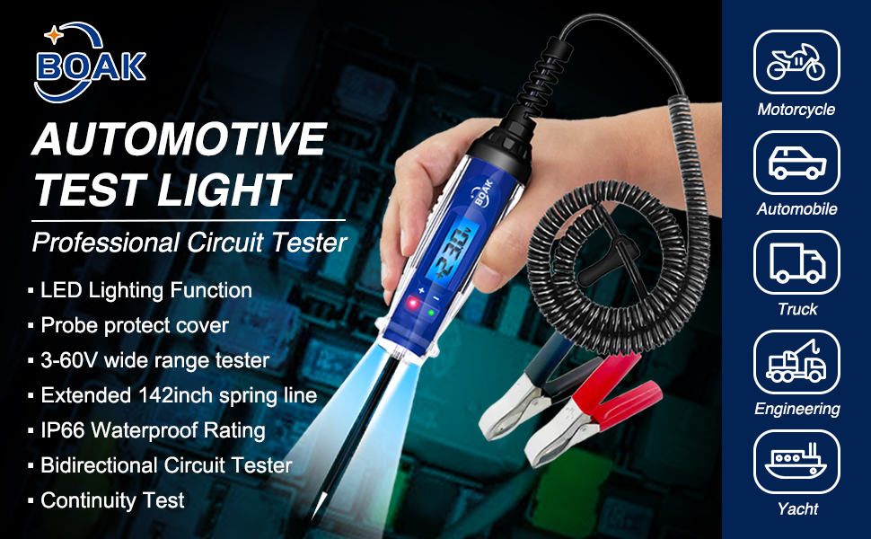 BOAK Automotive Test Light,360V DC Bidirectional Voltage Circuit