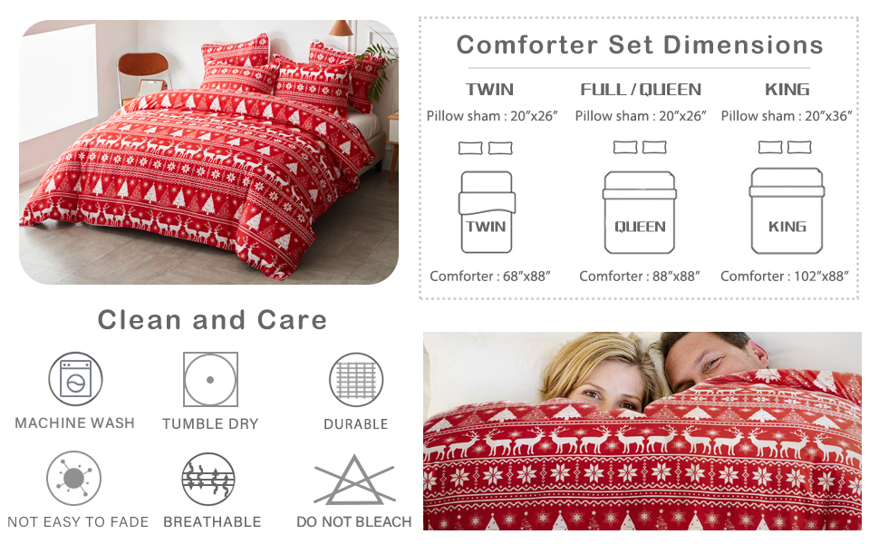 Flysheep Christmas Comforter Set 3 Pieces Queen Size 88x88