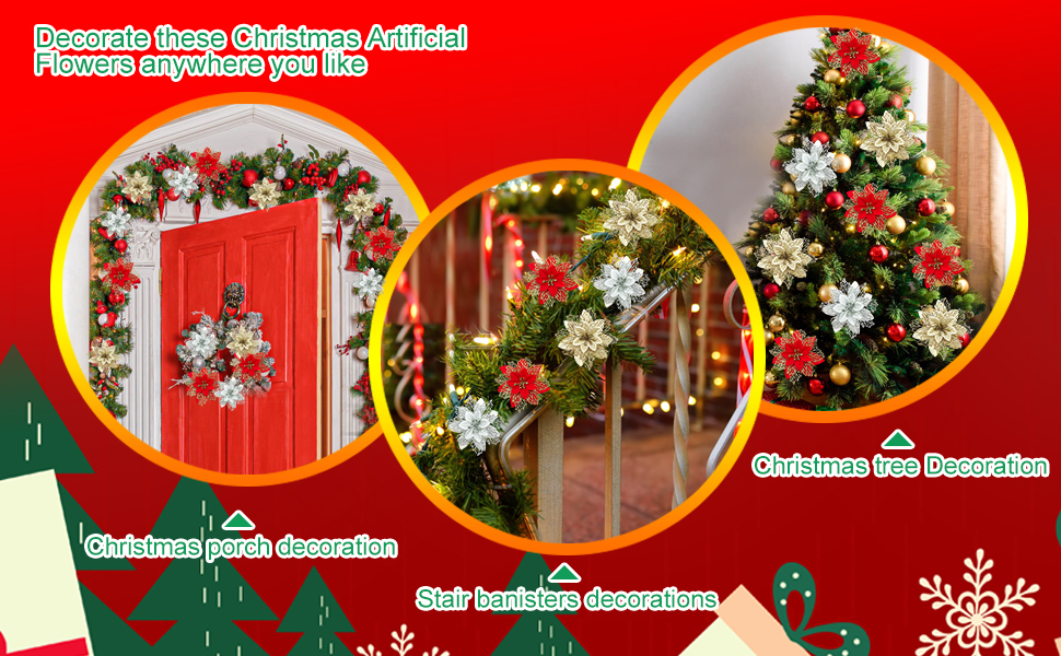 Guagb 16 Pieces 5.5" Poinsettias Artificial Christmas Flowers with Clips Plus Stems