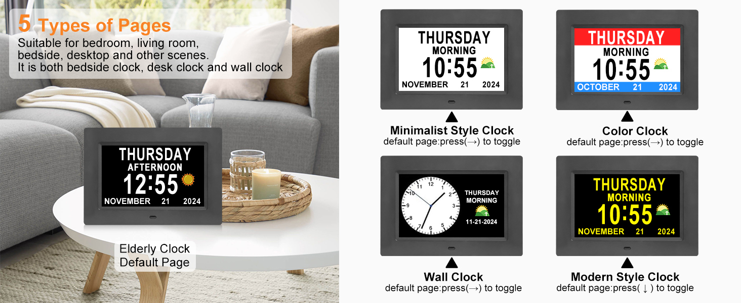 Clock with Day and Date for Elderly