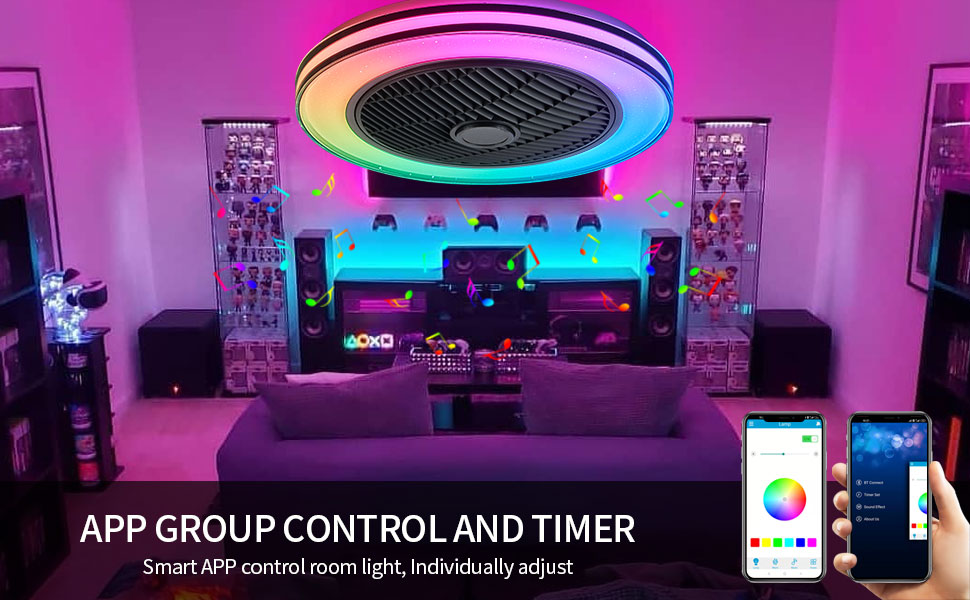 Low Profile Ceiling Fan with Light and Bluetooth Speaker Flush Mount