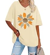 ADOREJOY Oversized Tshirts for Women V Neck Summer Short Sleeve Casual Loose Tunic Tees