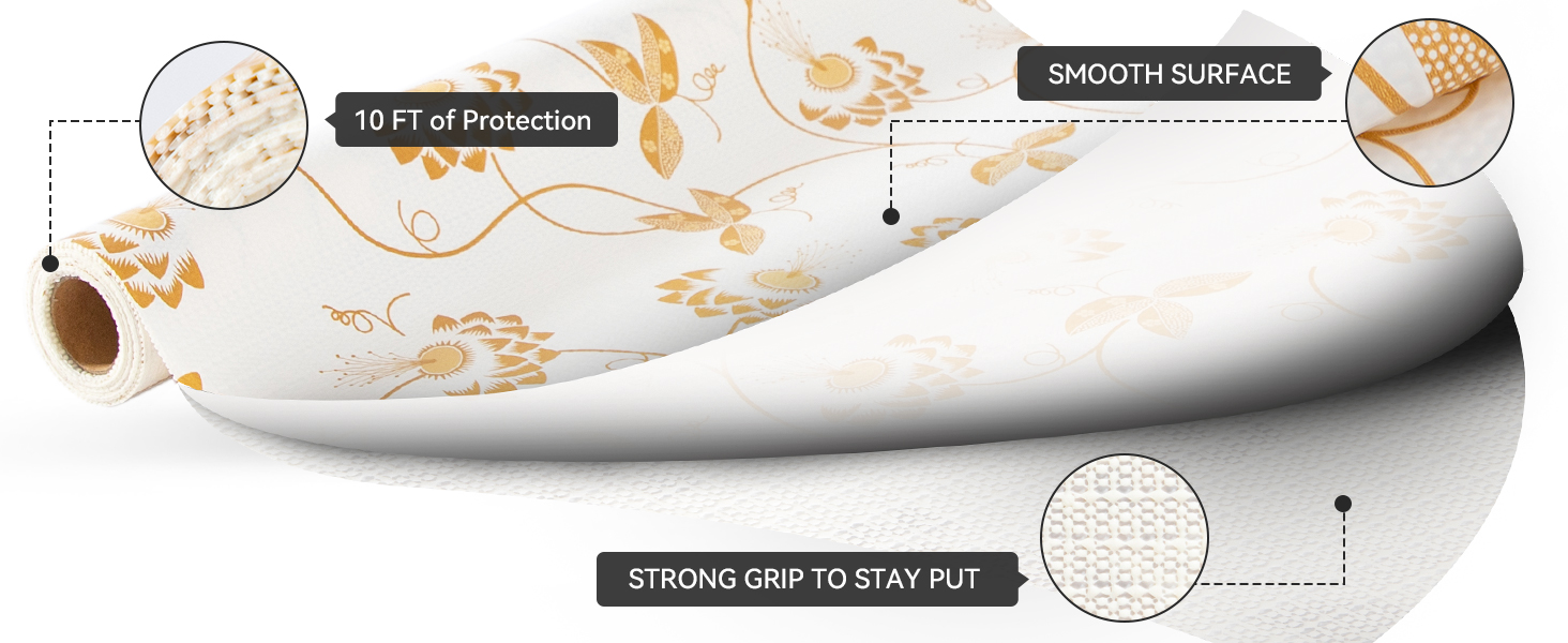 RAY STAR Shelf Liner, 18 Inch x 8 Feet Non Adhesive Golden