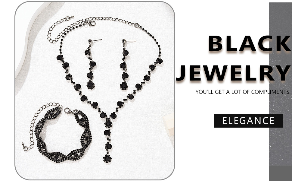 Black rhinestone jewelry set Rhinestone necklace sparkly prom necklace accessories for women