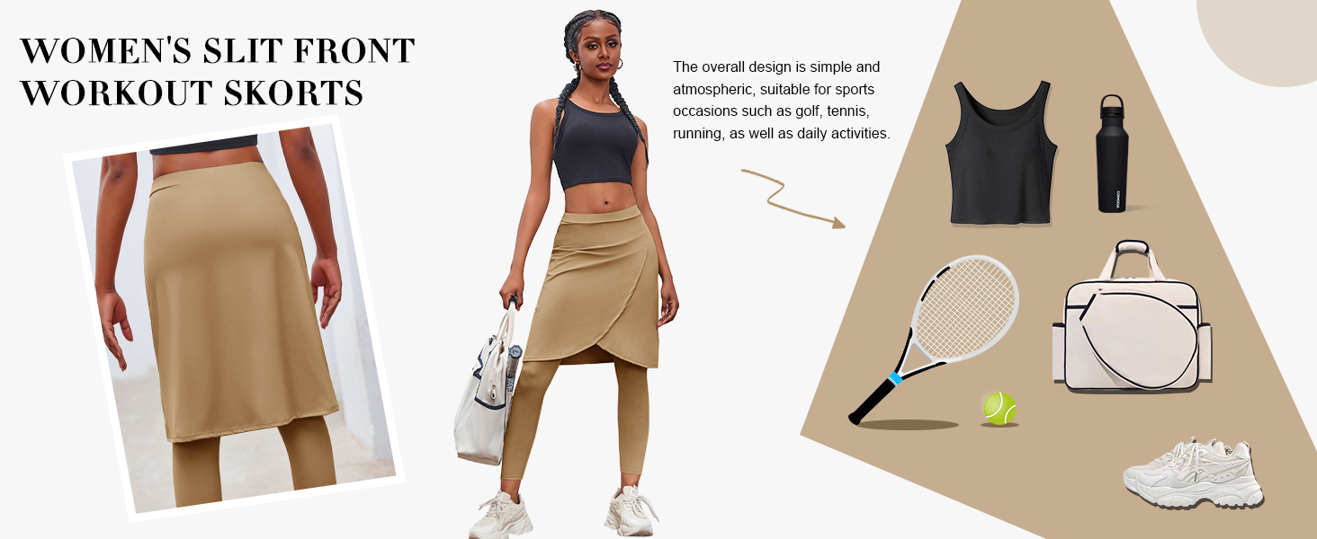 Fisoew Women's Knee Length Athletic Skirt with leggings