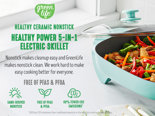 GreenLife, Ceramic Nonstick, PFAS-Free, Non-Toxic, Electric Skillet, Electrics