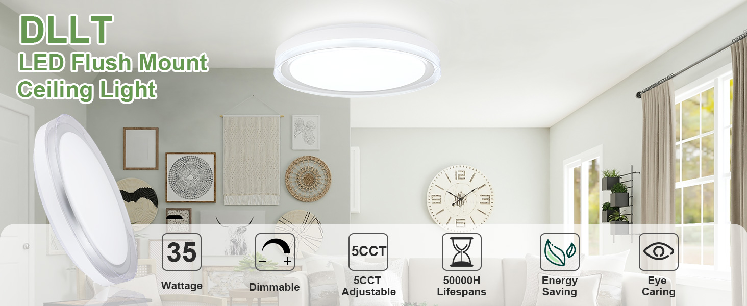 DLLT Led Ceiling Light Fixture Dimmable Bedroom Flush Mount Ceiling
