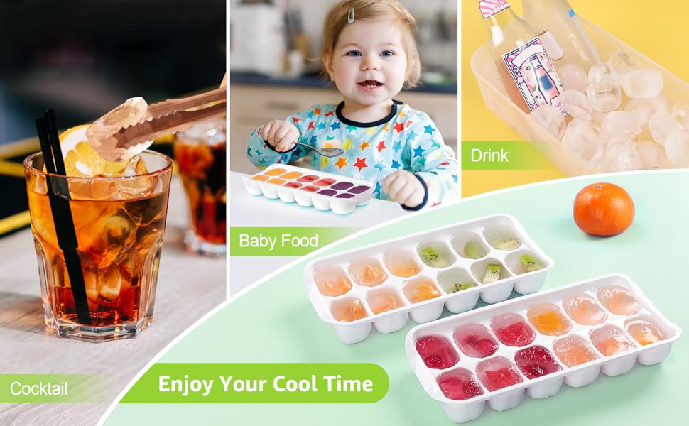 ICEXXP 4 Pack Ice Cube Tray with Lid and Bin, Ice Cube