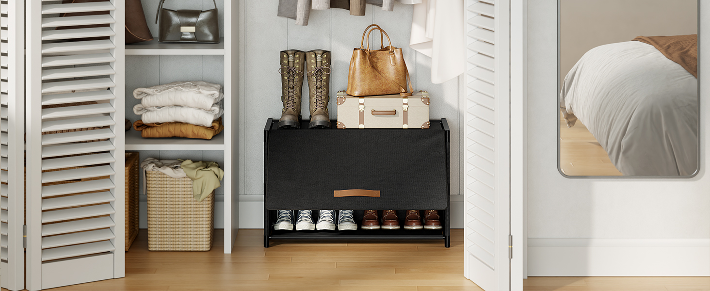 Shoe Rack, 3 Tier Shoe Storage Cabinet with Door 12 Pair Plastic Shoe Shelves Organizer