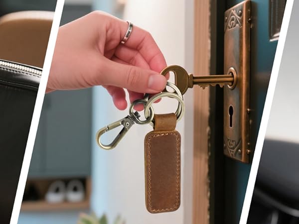 Jack&Chris Genuine Leather Car Keychain, Universal Key Fob